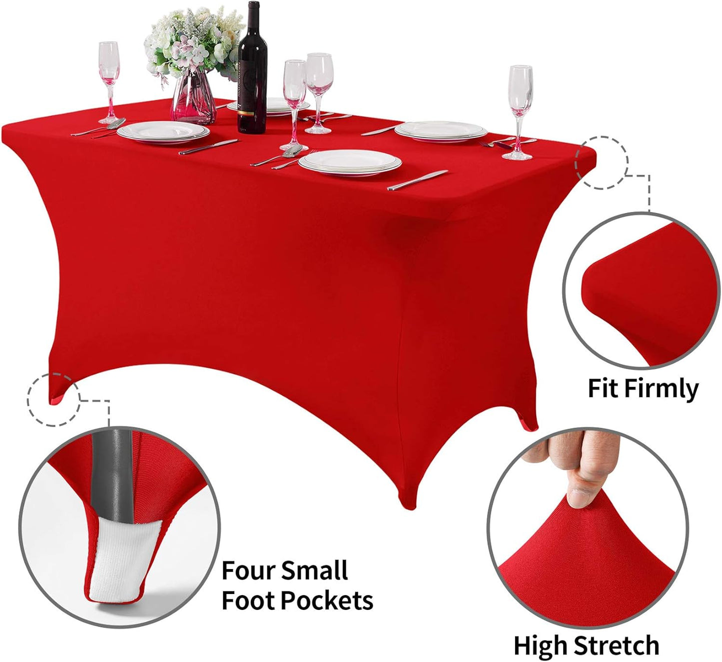 2Pack Spandex Table Cover for 4FT or 6ft or 8ft Table Universal Fitted Stretch Tablecloth for Party, Banquet, Wedding and Events-Red