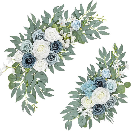 Blue Wedding Arch Flower Swags Set of 2, Artificial Arch Flower for Wedding Reception Ceremony, Bridal Shower, Baby Shower, Photo Backdrop Decorations (Blue)