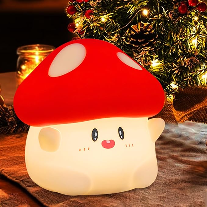 YR YRHH-PET Mushroom Night Light, Cute Hug Mushroom Decor Lamp, Led Squishy Soft Silicone Night Lamp, Dimmable Rechargeable Portable Touch Nightlight for Kids Sleep, Nursery Room Cute Christmas Gifts