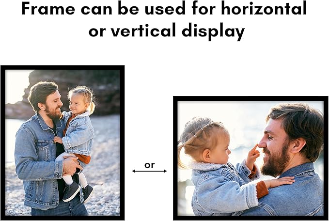Americanflat 11x14 Picture Frame with Shatter-Resistant Glass - Streamline Collection - Thin Border Picture Frame for Wall Display - Hanging Hardware Included - Black