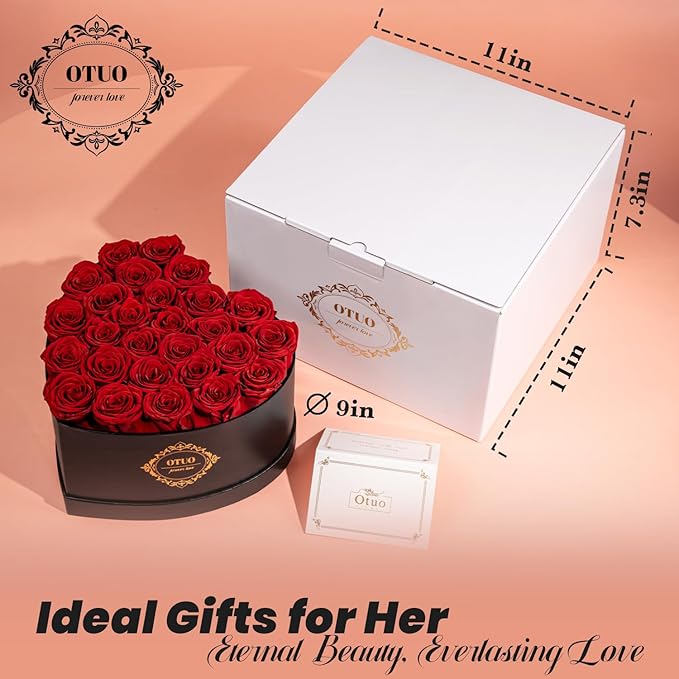 27 Preserved Roses in Heart-Shaped Box, Flowers for Delivery Prime Last up 2 Years, Real Forever Flowers for Wife, Girlfriend, Mother, Eternal Roses for Anniversary - Red
