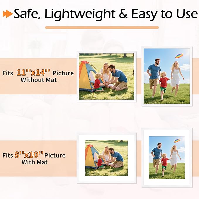 11x14 Picture Frame 2 Pack, White Photo Frames for Gallery Wall Mounting, Display Pictures 8x10 with Mat or 11x14 Without Mat, Poster Frames with Plexiglass for Home Office Wall Decor