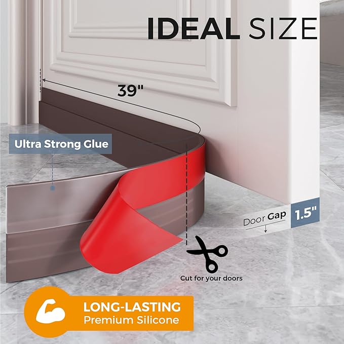 GroTheory 2 Pack Door Draft Stopper, Under Door Sweep for Exterior & Interior Doors, Weather Stripping Door Seal, Garage Window Blocker Noise Cold Air Insulation, Draft Guard Brown 2" W x 39" L