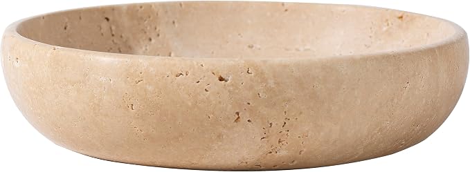 Natural Travertine Decorative Bowl 7.8", Handmade Stone Catchall Bowl for Entryway Key, Coffee Table Centerpiece, Kitchen Counter Fruit Bowl, Ring Tray, Office Home Decor Modern Apartment Essential