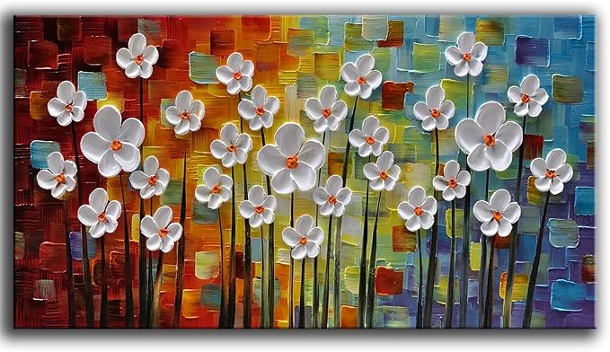 YaSheng Art - 3D Textured Wall Art Hand painted Oil Paintings Floral , Beautiful colorful Canvas Wall Art ,Modern Abstract Artwork, Texture Flowers Paintings, bathroom living room for Wall Art ,Home Wall Decor Picture 24x48inch