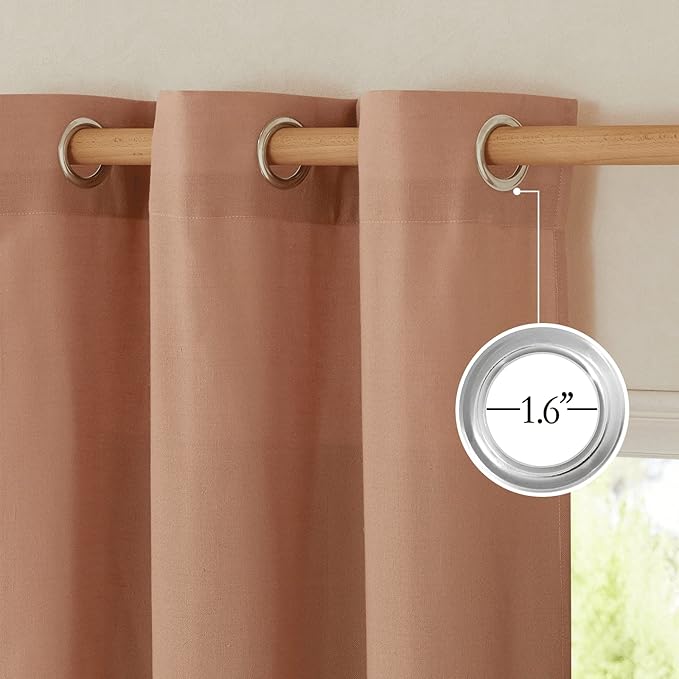 NICETOWN Terracotta Linen Kitchen Window Curtains Over Sink, Grommet Thick Linen Terracotta Short Window Treatments Privacy Assured with Light Filtering for Bedroom/Bathroom, W34 x L36, 2 Panels