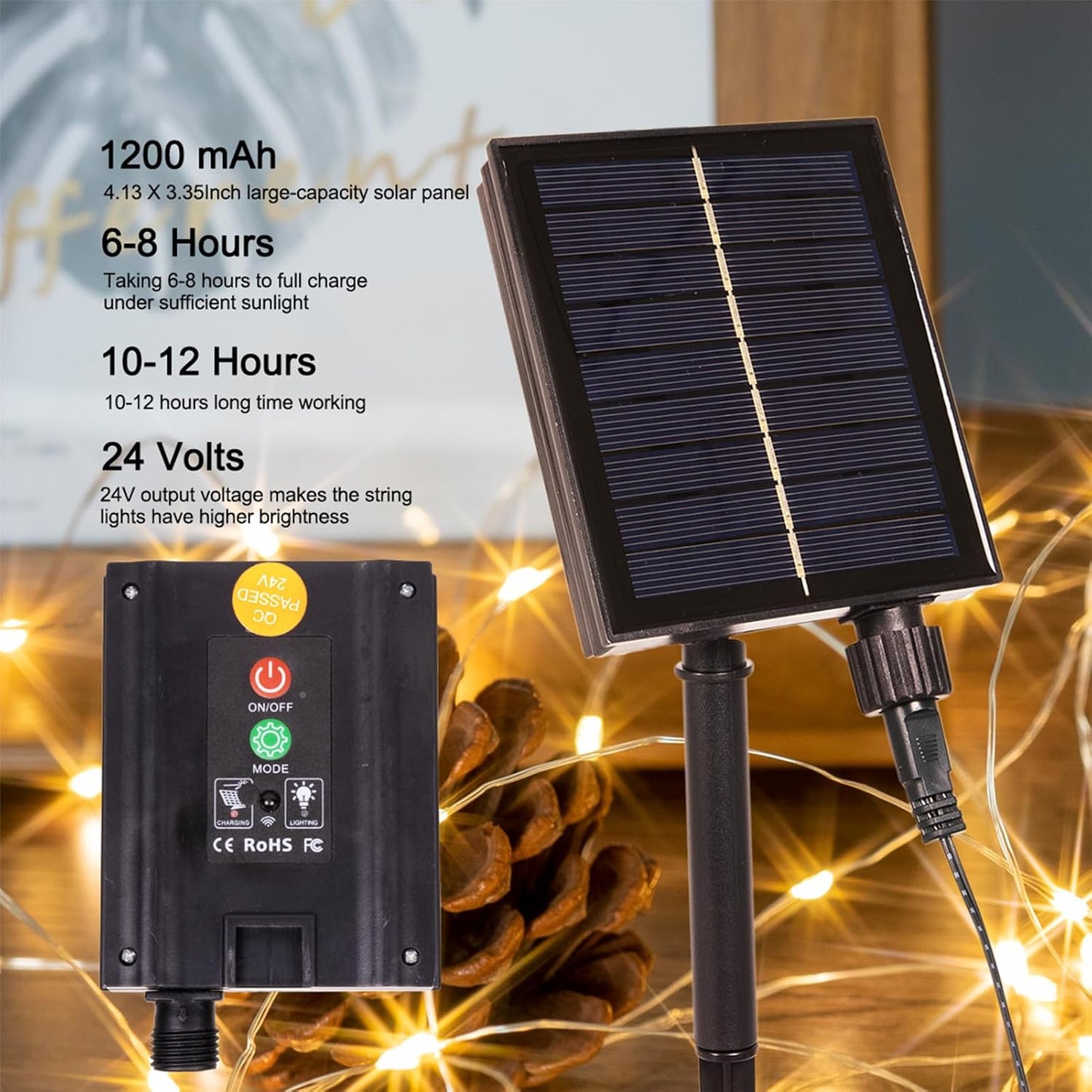 Solar String Lights for Outside,200FT 600 LEDs Solar Fairy Lights,Waterproof 8 Modes Button Outdoor String Light for Patio Garden Backyard Tree Wedding Christmas,Silver Wire,Warm White