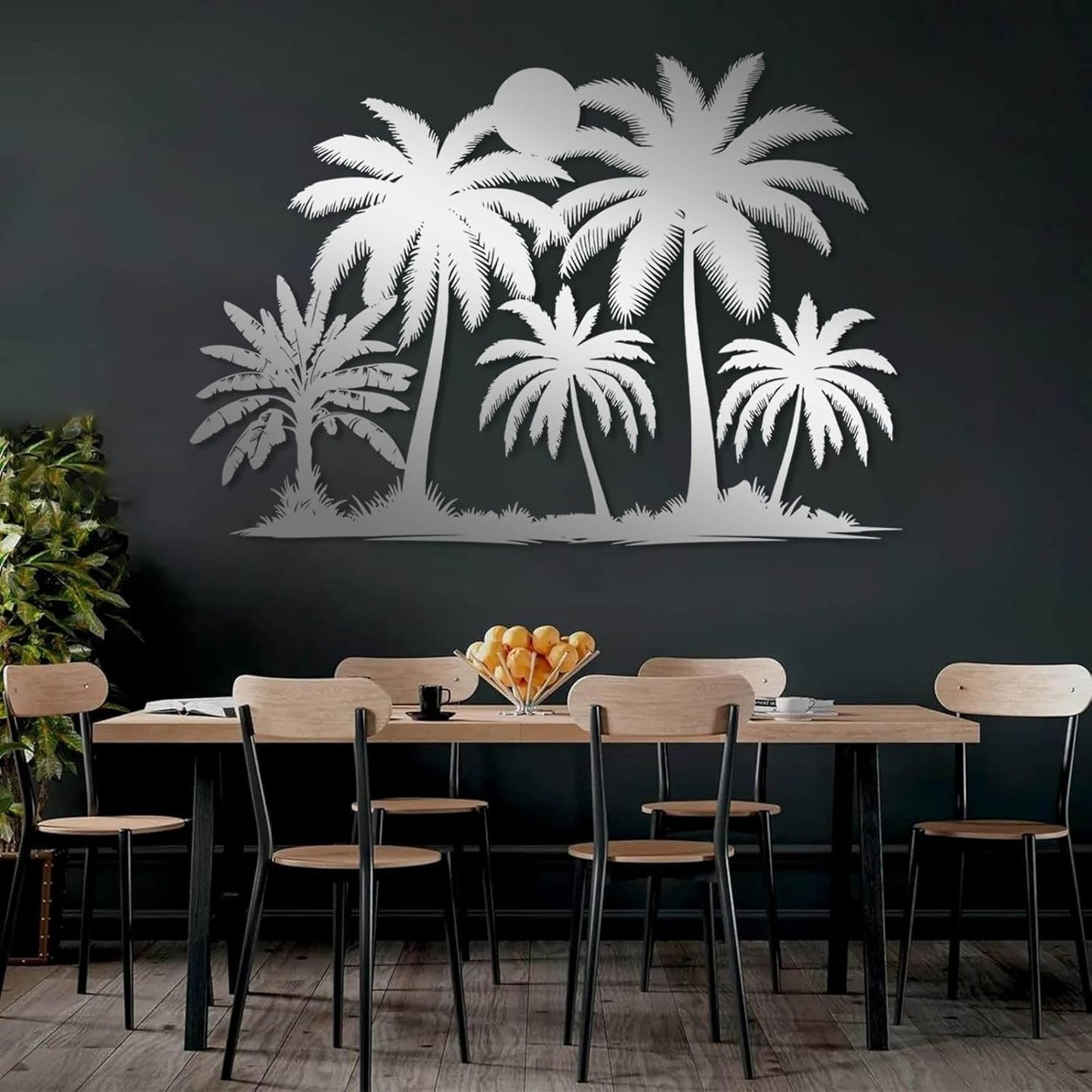 Tuglona Metal Palm Tree with Sunset Wall Decor, Tropical Palm Tree Metal Wall Art, Tropical Wall Decor, Sun Wall Art, Beach Wall Decoration, Coastal Trees Wall Hanging (Gold, 48"x33"/121x84cm)