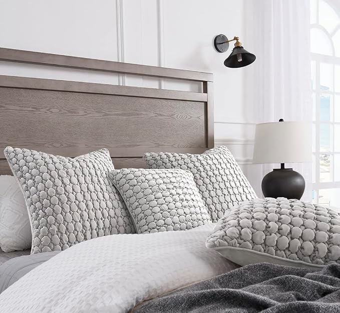 Pillow Covers 24x24 Set of 2 Velvet Euro Shams Decorative Farmhouse Pillowcases Boho Square Cushion Covers Soft Bubble Texture for Couch Sofa Bed Bedroom Car Living Room，Light Gray