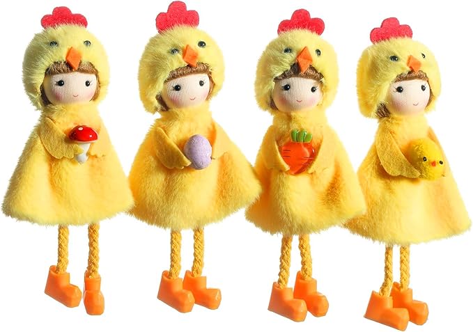 Eimilaly Easter Yellow Chick Ornaments Spring Gnome for Home Decorations, Tomte Gnomes Set Ornaments for Garden or Rustic Theme Party Gnome Decor - 4PCS
