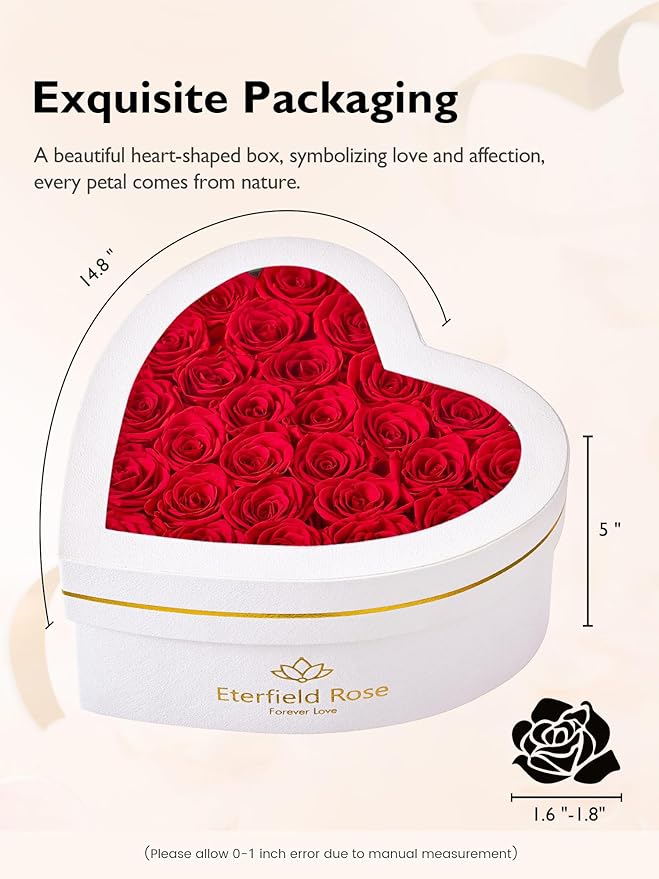 Eterfield 27 Forever Flowers in Heart Shape Box, Preserved Roses that Last a Year Preserved Flowers Birthday Gifts for Her Mom Women Wife Anniversary Valentines Day Mothers Day Christmas, Red