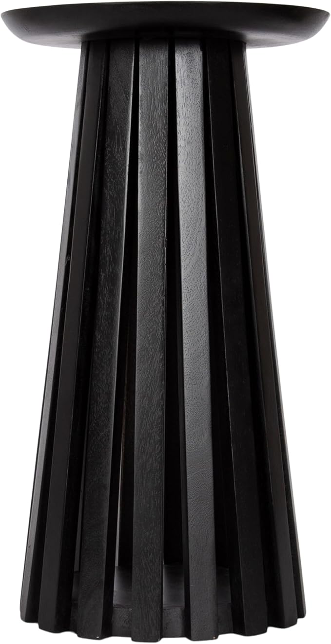 Kate and Laurel Klarc Modern Slatted Wood Round Drink Table, 12 x 12 x 22, Black, Circle Pedestal Table for Use as Bedroom Nightstand, Indoor Plant Stand, or Decorative Living Room Accent