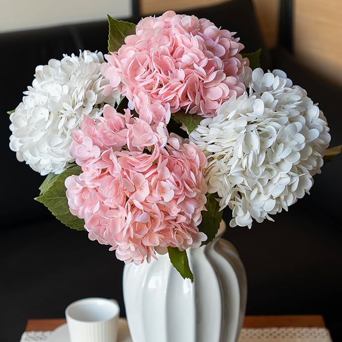 DUYONE 3PCS 22 inch Lifelike Artificial Hydrangea Large Flowers Artificial Flowers Dry Flowers Outdoor Wedding Christmas Office Family Party Living Room Table Decoration (White)