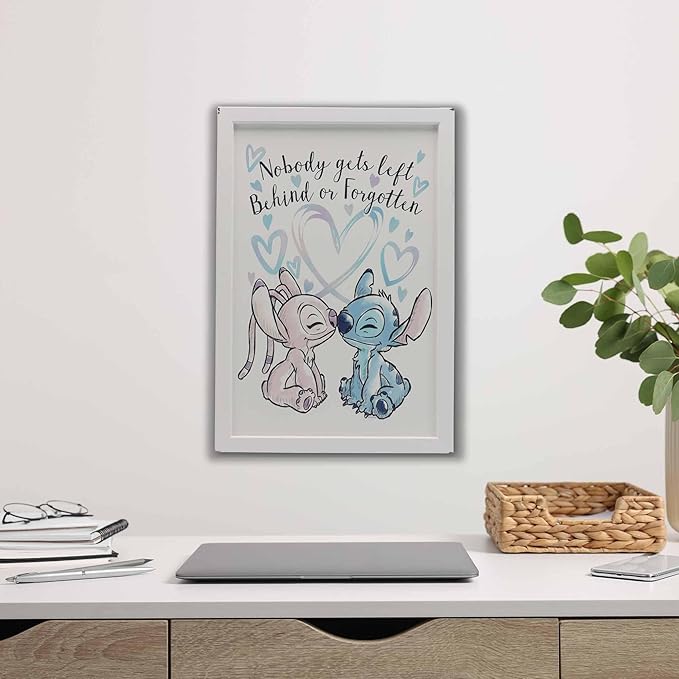 Disney Lilo and Stitch with Angel Framed Wood Wall Decor - Nobody Gets Left Behind or Forgotten