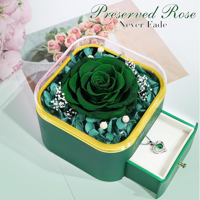 Beferr Birthday Gifts for Women Preserved Real Rose with Necklace Eternal Roses Forever Flowers for Delivery Anniversary Mothers Gifts for Mom Her Grandma Wife Sister from Daughter Son