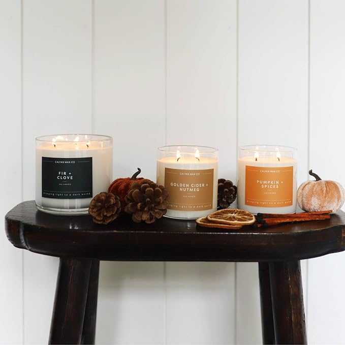 Calyan Wax Co. Pumpkin & Spices 3 Wick Scented Candle - 43 Hour Burn - Luxury 3 Wick Soy Candles - Clean Soy Wax Candles - Long Lasting Large Glass Jar Candle for Home - 14.9oz