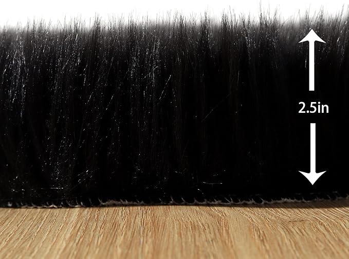 Faux Fur Rug Fluffy Sheepskin Area Rug,Ultra Soft Shaggy Plush Rug Bedroom Living Room Sofa Floor Kids Room Bedside（2 x 4 ft Rectangle Black）