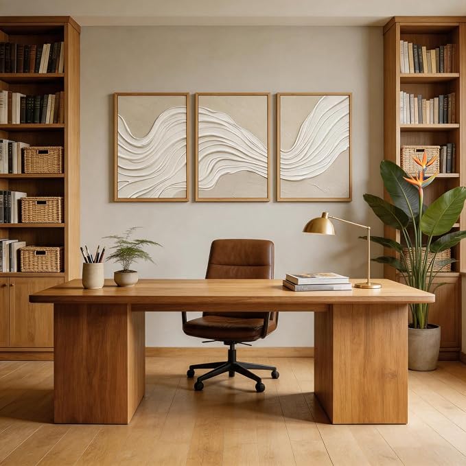 CHDITB 3D Textured Abstract Flow Wave Relief Sculpture Framed Canvas Wall Art Set, Neutral Earth Tone Minimalist Texture Prints, Modern Wall Decor for Living Room Hallway Bedroom Home Decor 16"x24"x3