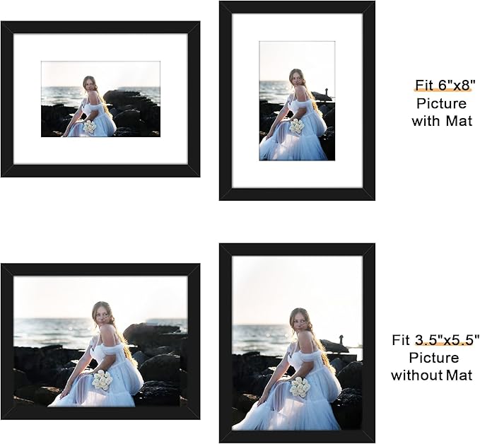 Picrit 6x8 Picture Frame Set of 12, Display 4x6 with Mat or 6x8 without Mat, Photo Frames for Wall Mounting or Table Top Display, Black