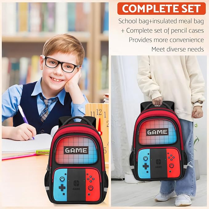 TILYTADLY School Backpack for Boys - HFHTDC Gamer Boys Backpack for Kids Children Teens Elementary Middle School - Students Bookbag Ages 6-18,17″ Video Game Bookbag Travel Back Pack