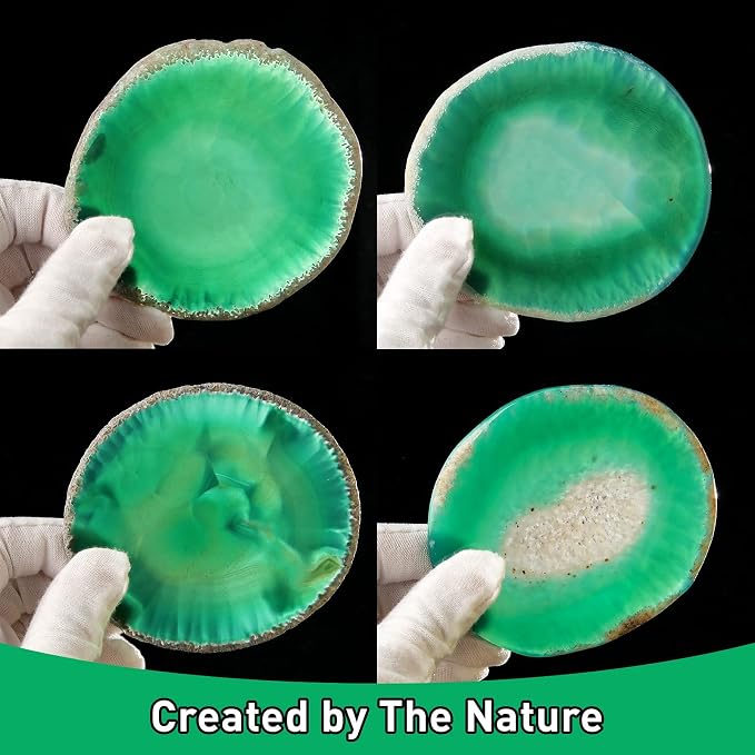 Natural Green Agate Coasters for Drinks Set of 4 | Natural Stone Drink Coasters, Decorative Table Coasters for Coffee Table, Bar or Desk, Housewarming Gift