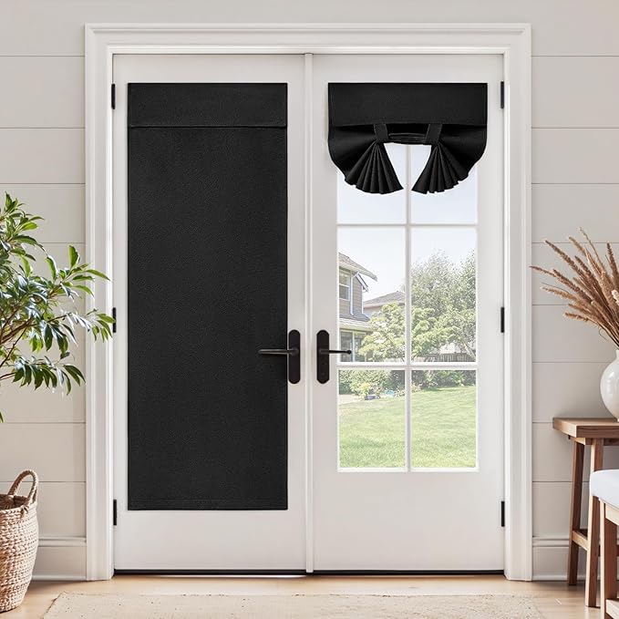 HOMEIDEAS 100% Linen Blackout Sidelight Curtains for Front Door, Side Door Window Curtains,Small Window, Thermal Insulated Covering, 1 Panel, W12 X L68 Inch, Black