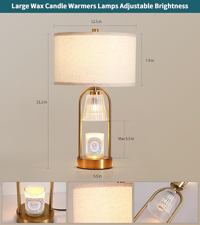 2-in-1 Table Lamp Candle Warmer Lamp with Timer & Dimmer,Large Wax Melt Warmer Modern Bedside Lamp for Bedroom Living Room Home Decor Birthday Gifts for Women D12.5 x H21.2“ Bulbs Included