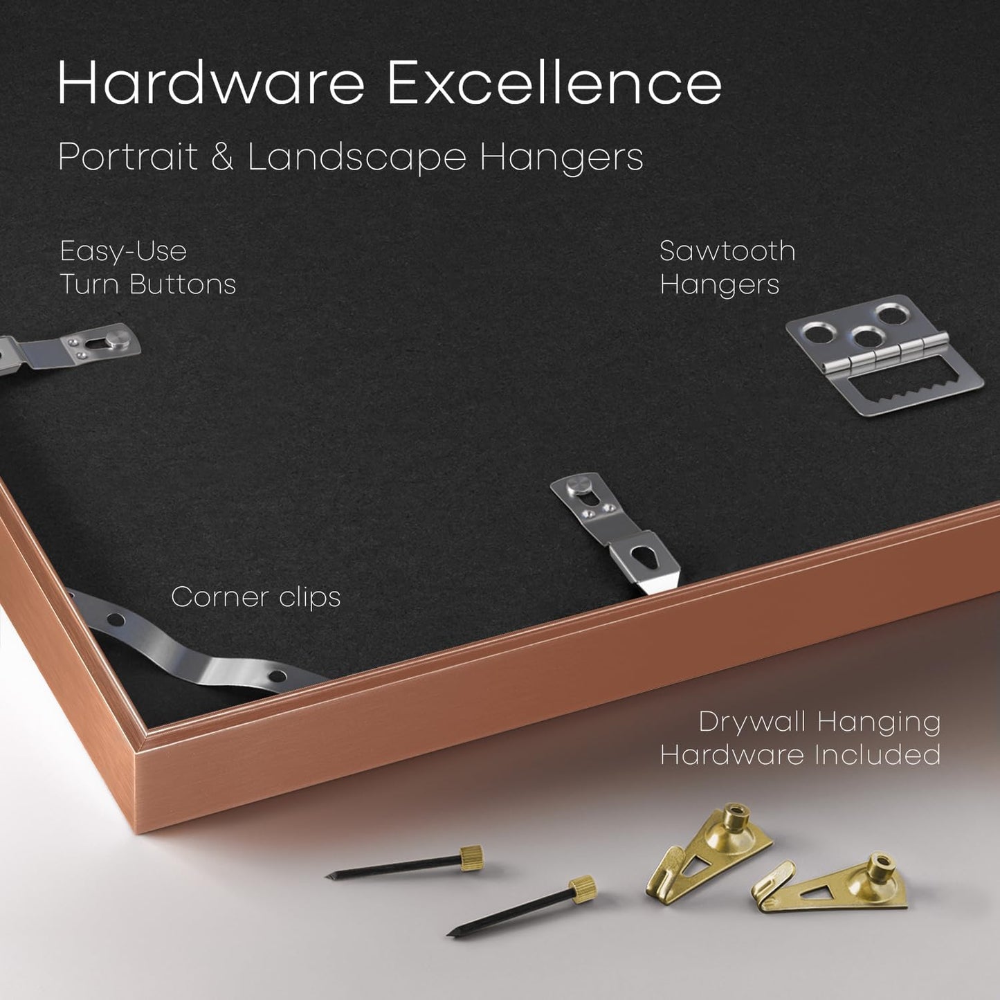 Homeforia Rose Gold 6x8 Picture Frame, High End Metal 6 x 8 Frames with Mat 5 x 7 for Print, 6by8 Desk Frame Matted to 5x7 inch Photo, 6 by 8 Wall or Tabletop Frame, Tempered Glass, Wall Kit, Set of 1