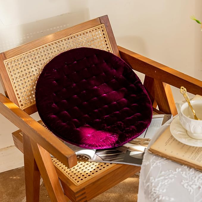 vctops Luxury Velvet Chair Pad Seat Cushion Soft and Comfy Chair Cushion Solid Color Round Seat Pad Cushion for Kitchen Dining Office Chair (Purple,17"x17")