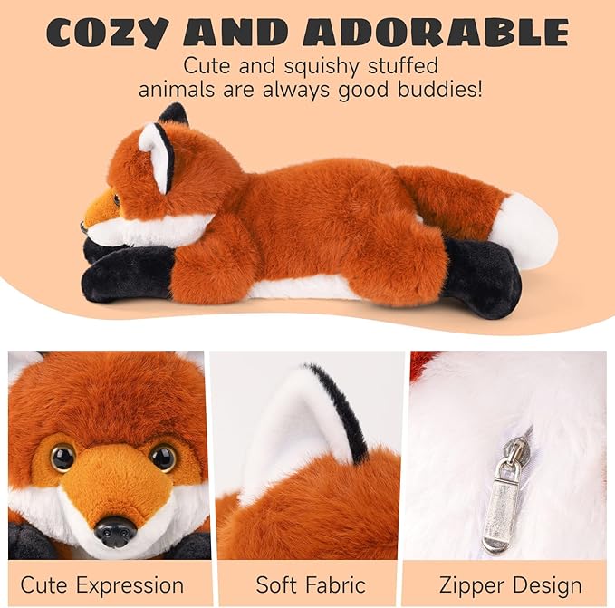 4 in 1 Fox Stuffed Animal Plush, 19" Large Mommy Stuffed Red Fox Toy with 3 Baby Stuffed Foxes Inside, Huggable Fox Plushies Pillow Gifts for Kids Christmas Birthday Party Favor