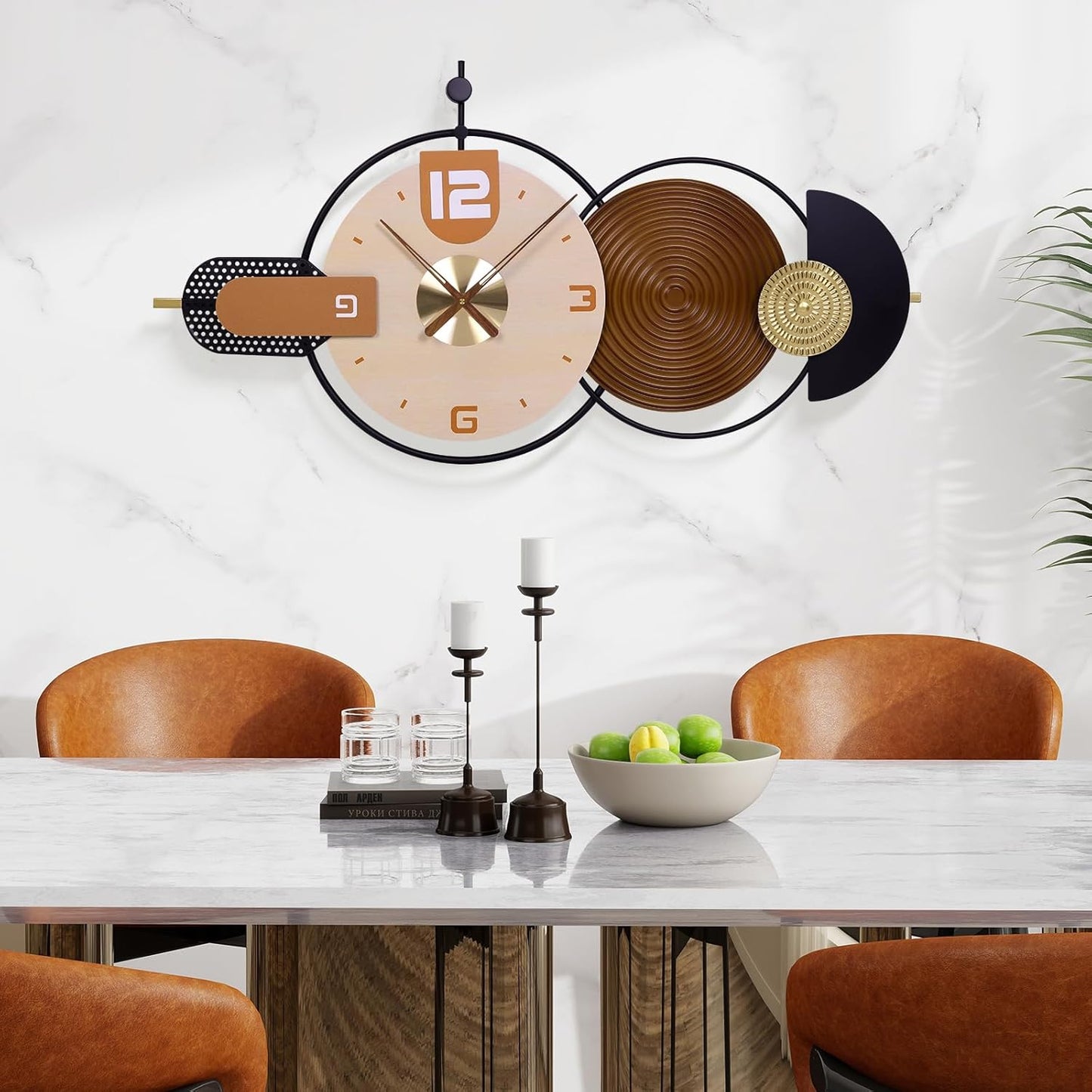 Large Wall Clock for Living Room Modern Wall Clocks Battery Operated Iron and Wood Combination Big Clocks Silent Non Ticking Clock Suitable for Home,Bed Room,Kitchen,Office 33X20inch