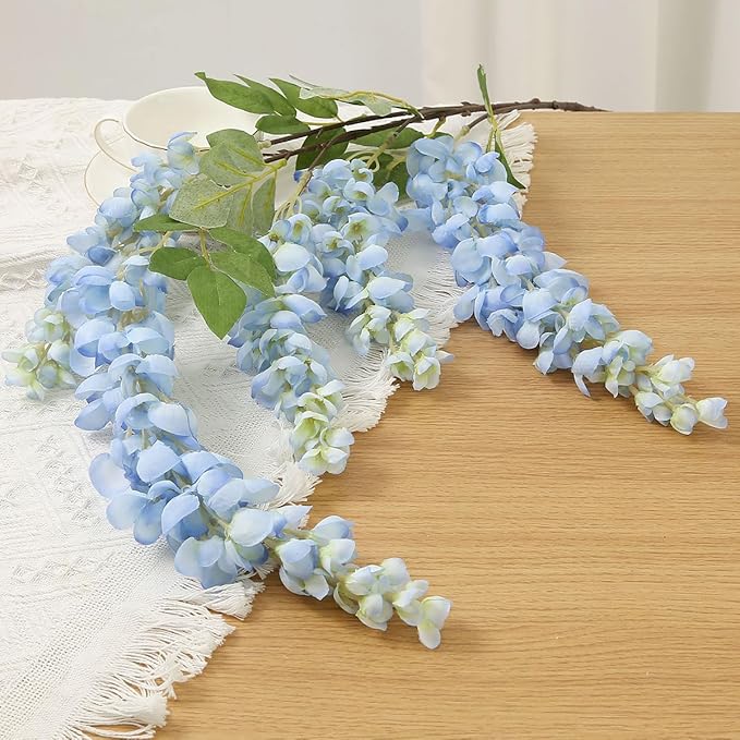 4pcs 47.2-inch Artificial Fake Wisteria Hanging Flower Garland Silk Flower String Home Party Decoration White Blue Pink Purple (Blue)