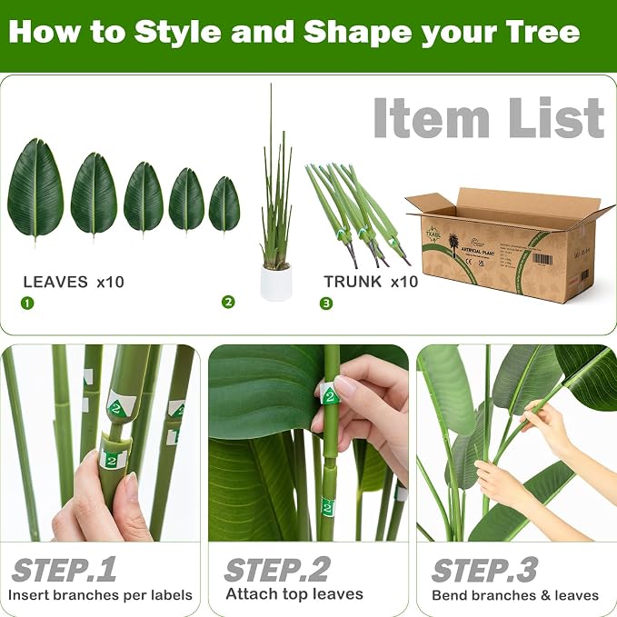 Pack 2 Artificial Bird of Paradise Plant 5FT Fake Palm Tree Faux Plants in White Pot Artificial Tree Fake Plant for Indoor Outdoor Modern Decoration for Home Living Room Office