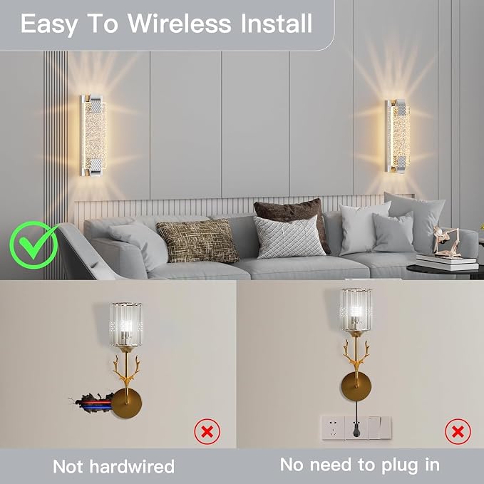 camuucci Battery Operated Wall Sconce Rechargeable Battery Powered 12000mAh Wall Light Indoor Not Hardwired Wall Lamp Fixtures for Bedroom Living Room 1Pack