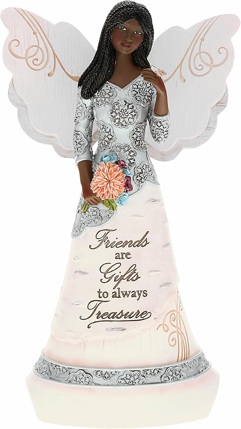 Pavilion Gift Company - Friends are Gifts to Treasure - 8" Ebony African American Angel Figurine Religious Bestie BFF Best Friend God Jesus Lover Christian Christ Gift Present