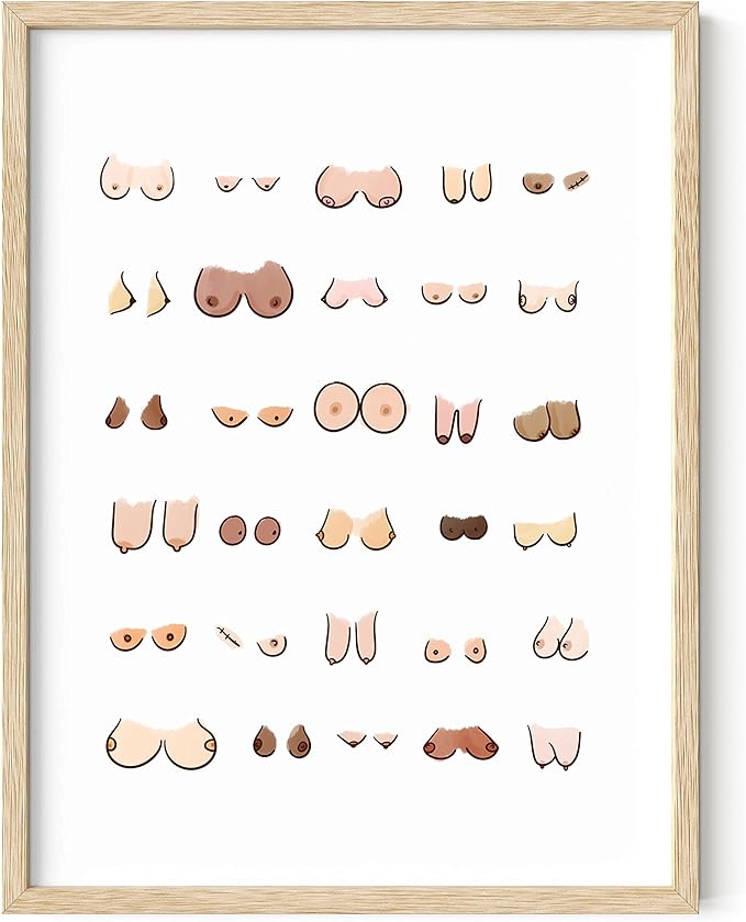 HAUS AND HUES Fun Bathroom Art - Wall Art Decor, Prints, Posters, Artwork, Boobs Frame (Beige, 12x16)