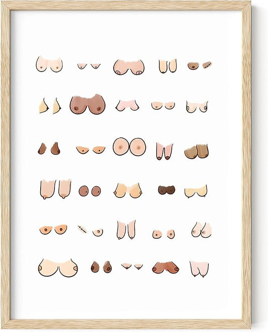 HAUS AND HUES Fun Bathroom Art - Wall Art Decor, Prints, Posters, Artwork, Boobs Frame (Beige, 12x16)