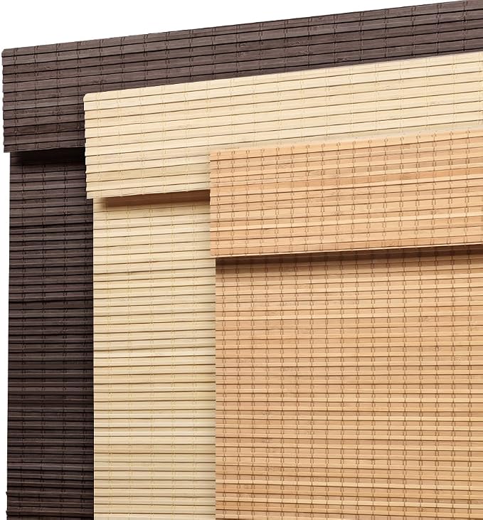 SEEYE Cordless Bamboo Roman Shades, Blackout Natural Bamboo Blinds for Indoor Windows, Roll Up Blind Privacy Shade for Home, Office, Door, UV Resistant & Easy to Install, 36" W x 64" H, Carbonized