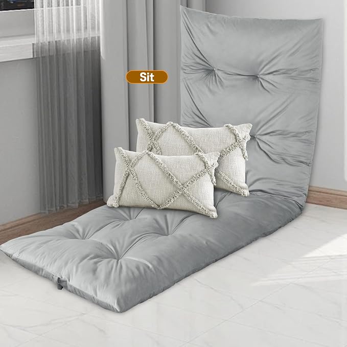 BALAPET Floor Lounger Pillow,Foldable Light Thick Tufted Floor Pillow Cushion with Elasticized Webbing for Easy Storage Floor Lounger for Meditation, Playing, Yoga, Reading, Sleeping(Light Gray)