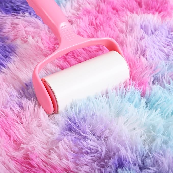AROGAN Soft Rainbow Area Rugs for Girls Room 2x4 Feet, Fluffy Girls Bedroom Rugs, Princess Rug, Cute Colorful Carpet for Kids Teens Nursery Toddler (Hot Pink)