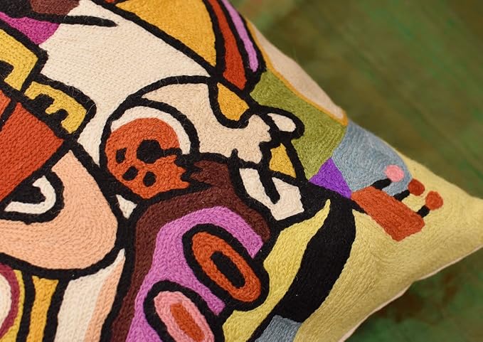 Modern Musical Accent Pillows by Alfred Gockel Decorative Pillowcase for Couch Stroking Keys Abstract Chair Cushion Bed Throw Cushions Hand Embroidered Wool | Size -18x18