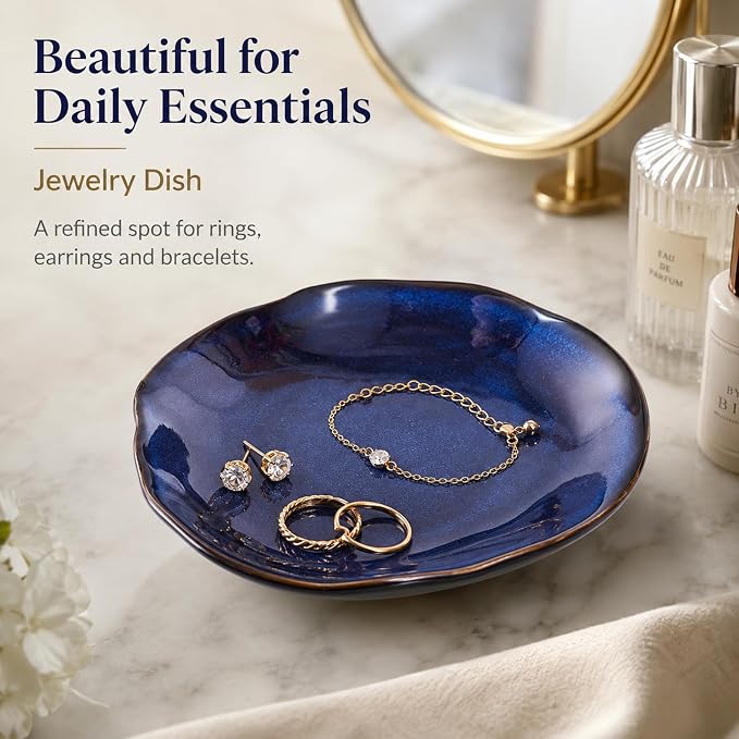Blue Ceramic Decorative Bowl –8.3" Small Trinket Dish, Fruit Bowl, Candy Dish, Key Bowl for Entryway Table, Jewelry & Ring Dish, Porcelain Catchall Dish for Kitchen, Bedside, Living Room Home Decor