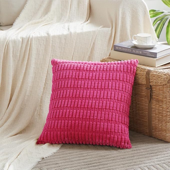 Fancy Homi 4 Packs Decorative Throw Pillow Covers for Living Room Couch Bed, Modern Farmhouse Boho Home Décor Accent Cushion Case, 20" x 20" (Pack of 4), Hot Pink