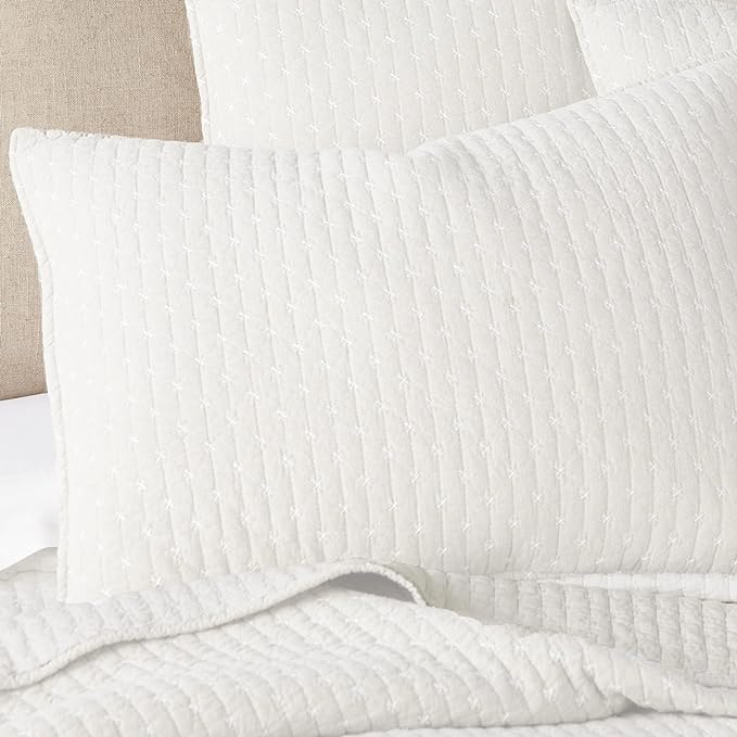 Levtex Home Cross Stitch Reversible Full Bedspread Set (100x104in) with 2 Pillow Shams (26x20in) - Stitch Texture - Cream - 100% Cotton Full Size Bedspread Set - Lightweight, Soft, Pre-Washed