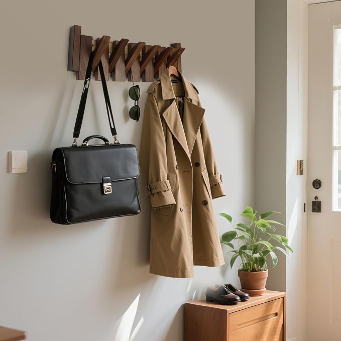 Wooden Coat Rack Hanger Wall Mount with 3 Hooks Wall Mounted Coat Rack Wall Mount Made of Walnut Wood