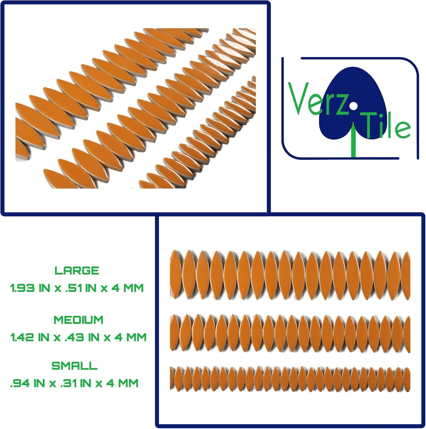 VerzTile Mosaic Tiles for Crafts - Petal Shaped Ceramic Tile Craft Hobbies & Art Projects 39 Color Options Endless Creativity DIY Design (Orange)