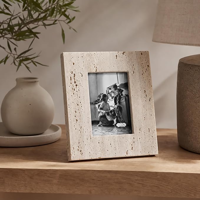Mud Pie Cream Travertine Frame, Small, 9.5" x 7.5"