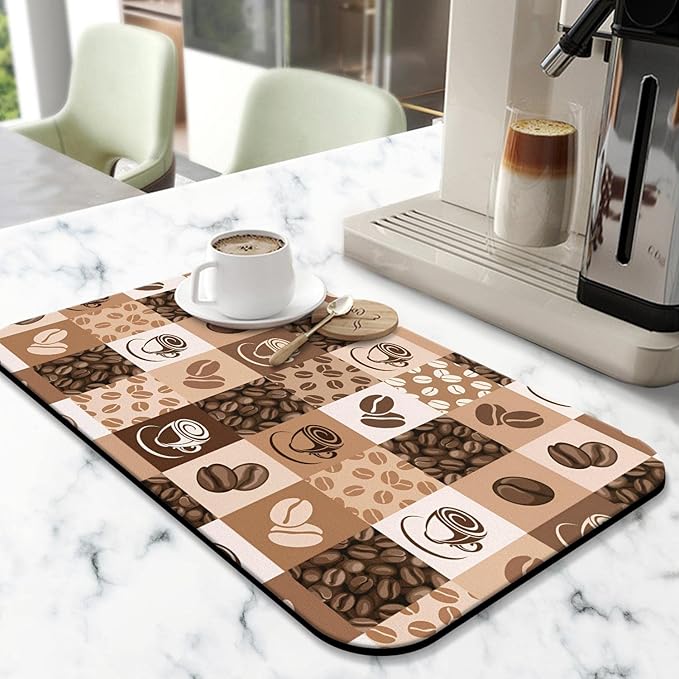 Super Absorbent Anti-Slip Silicone Dish Drying Mats for Kitchen Counter - Draining Pad Decor Gift - Fit Coffee Maker, Espresso Machine - 19inx12in