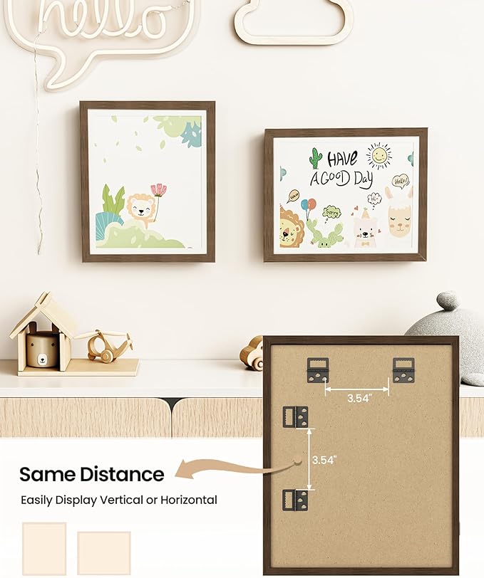 BAIJIALI Brown Art Frames for Kids Artwork - Front Opening Holds 150 Drawings, 3D Crafts - 4 Packs 8.5x11 with mat or 9x12 without Mat