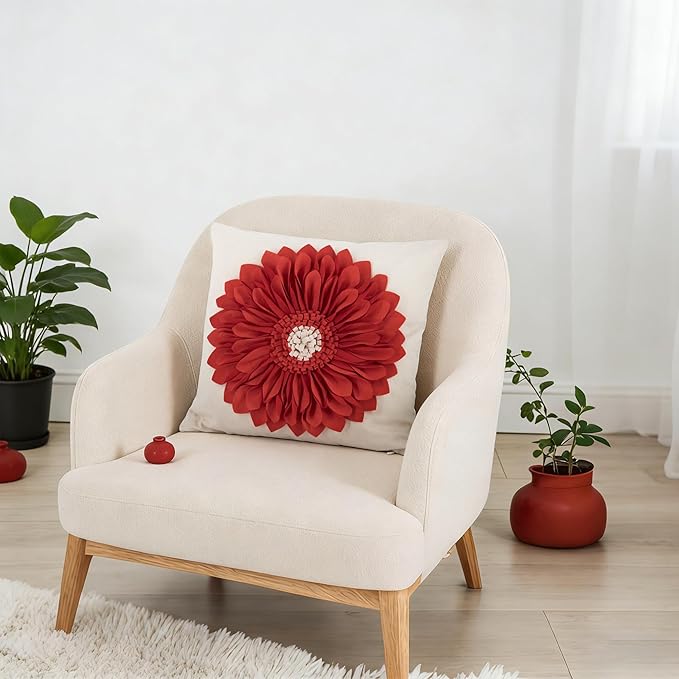 OiseauVoler Decorative 3D Sunflower Throw Pillow Covers Handmade Accent Pillowcases Cushion Covers for Home Sofa Car Bed Room Decor 18 x 18 Inch Reddish Orange